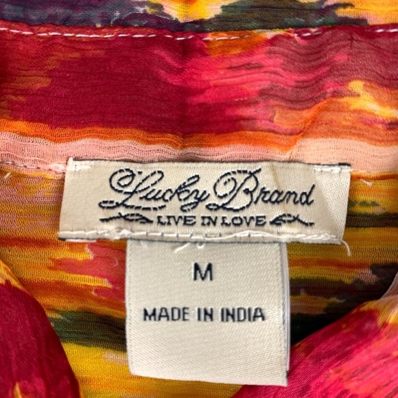 LUCKY Brand Sheer Multicoloured Long  Sleeve Blouse Medium - Picture 2 of 9